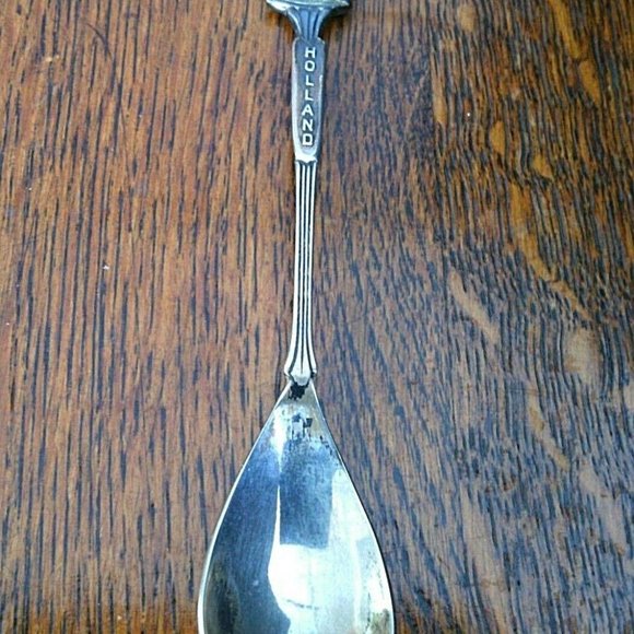 Dutch Spoon Porcelain Clogs Collectable Silver Sugar Tea Blue White Windmill Jam - Picture 10 of 16